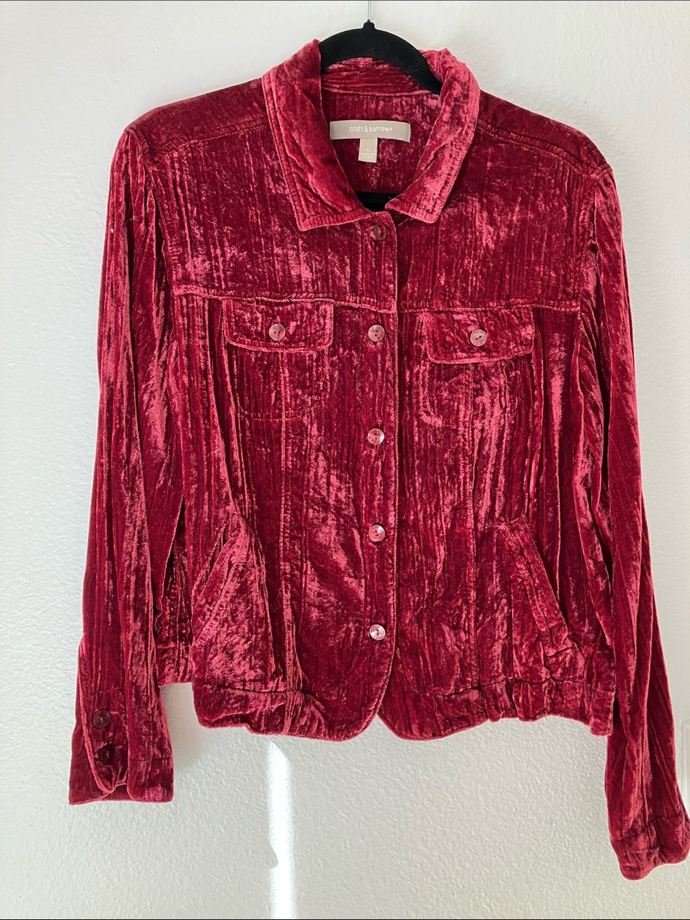croft & barrow Deep Red Velvet Button Jacket